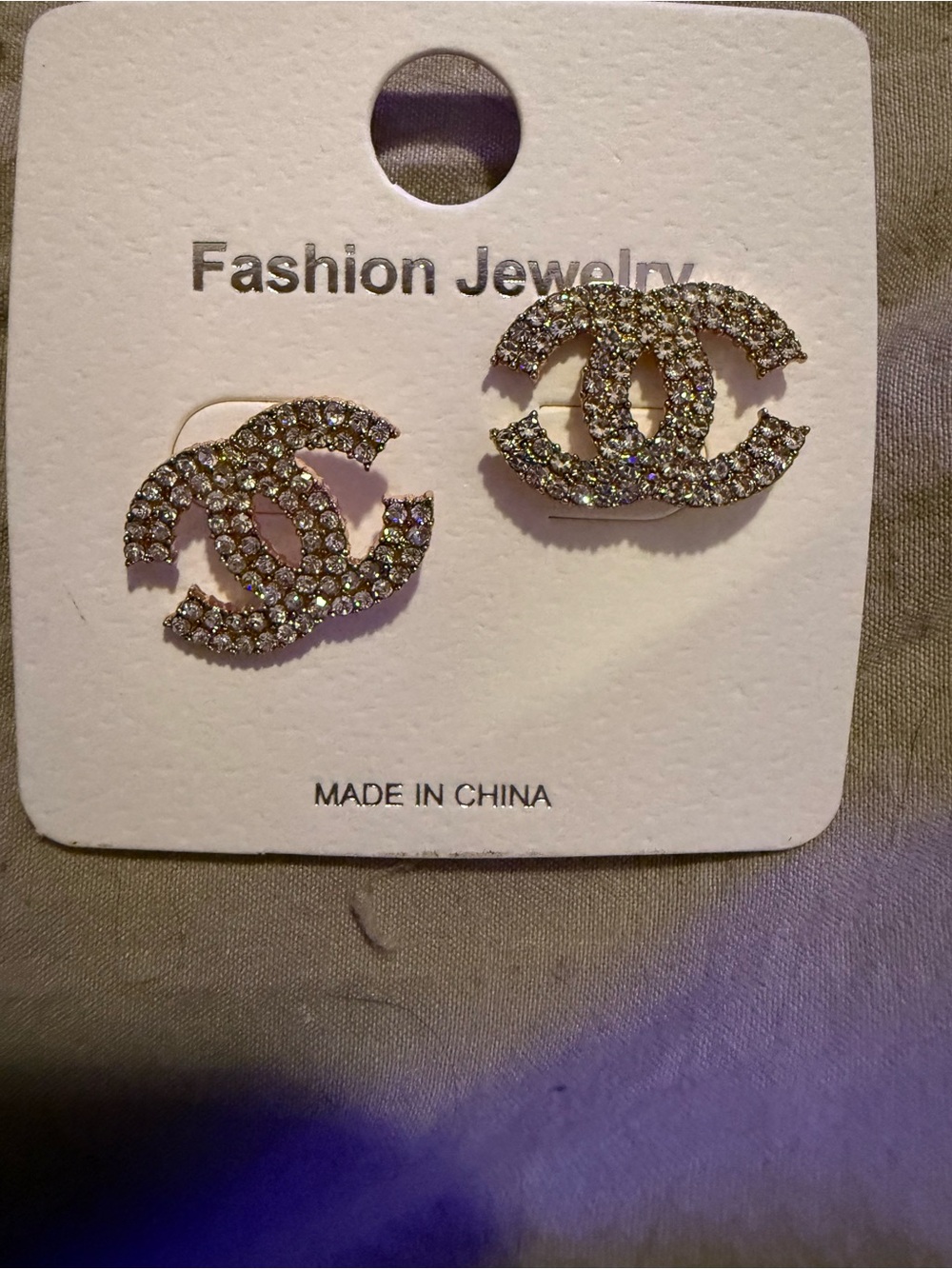 Crystal Double C Logo Stud Earrings - Sparkling Silver